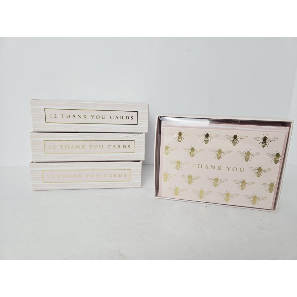Molly and Rex 12 Thank You Cards pink gold bumble‎ bee w/ envelopes lot of 4